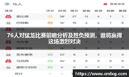 76人对猛龙比赛前瞻分析及胜负预测，谁将赢得这场激烈对决